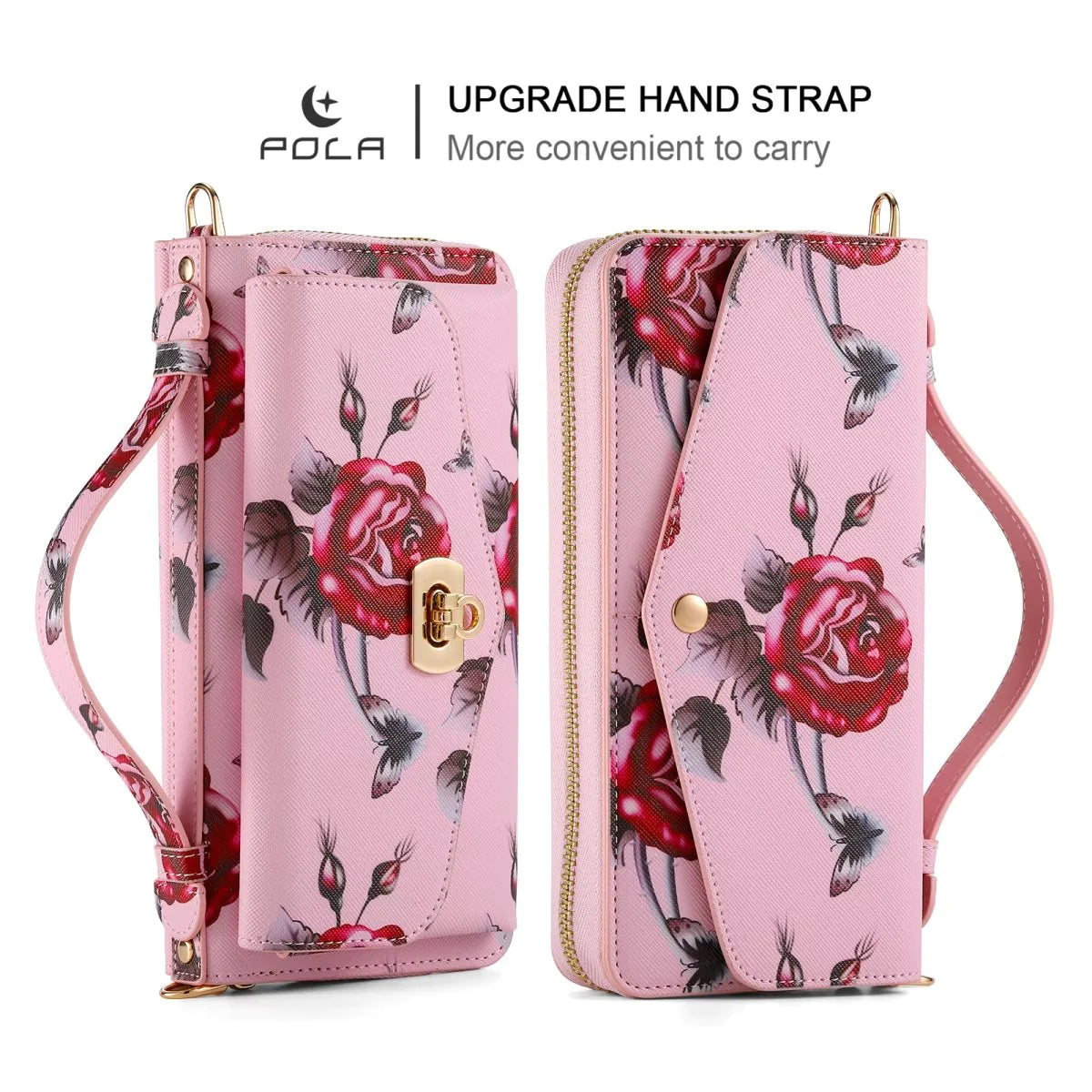 Flower Embellished Zipper Purse and Wallet Duo Case