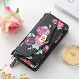 Flower Embellished Zipper Purse and Wallet Duo Case