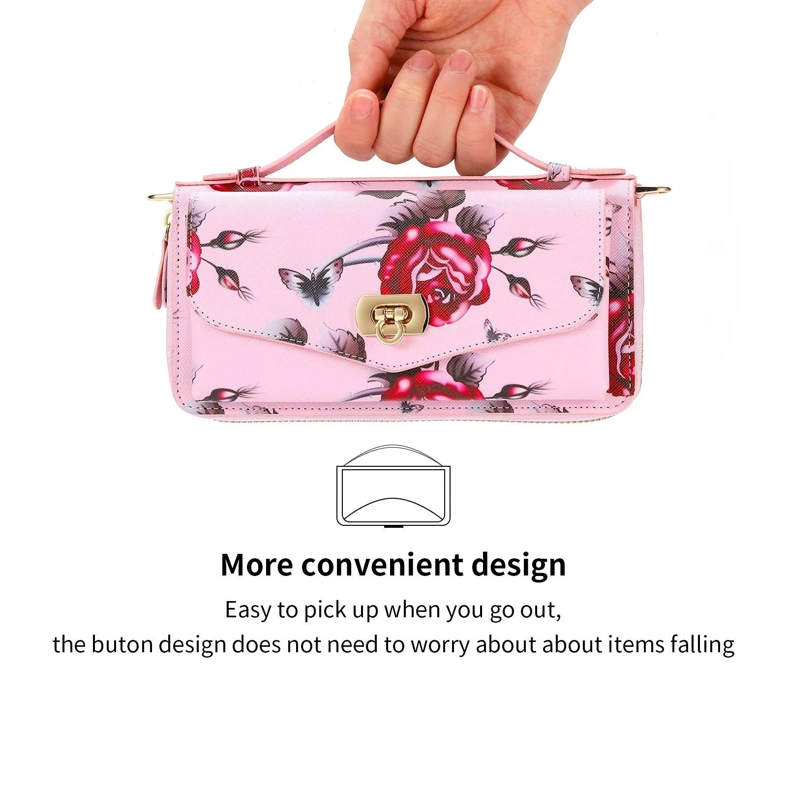 Flower Embellished Zipper Purse and Wallet Duo Case