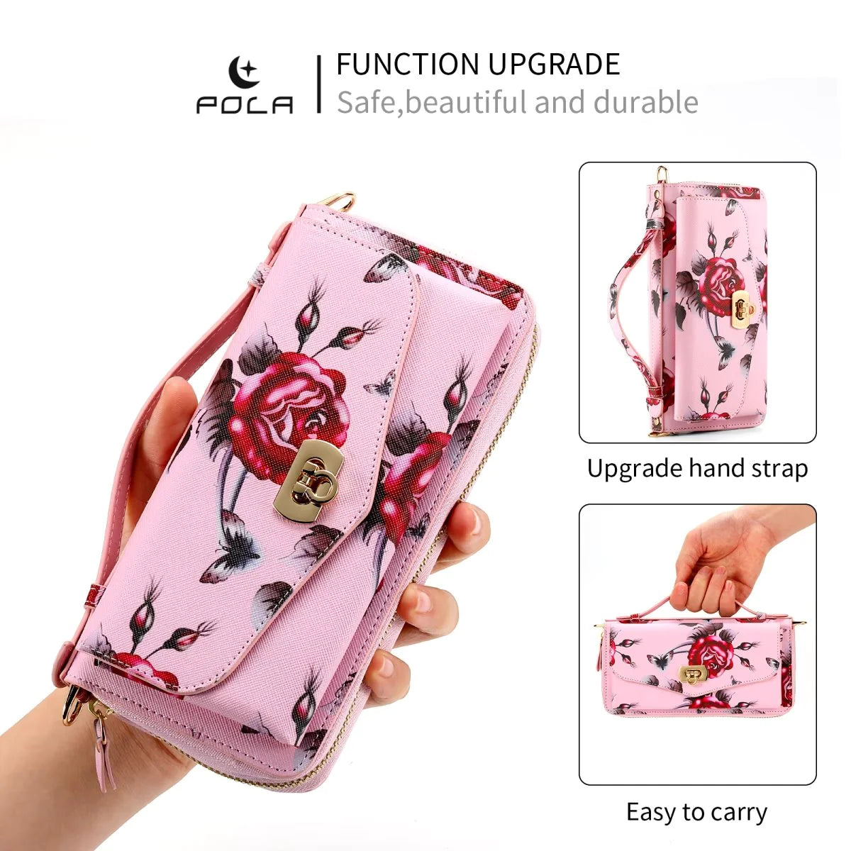 Flower Embellished Zipper Purse and Wallet Duo Case