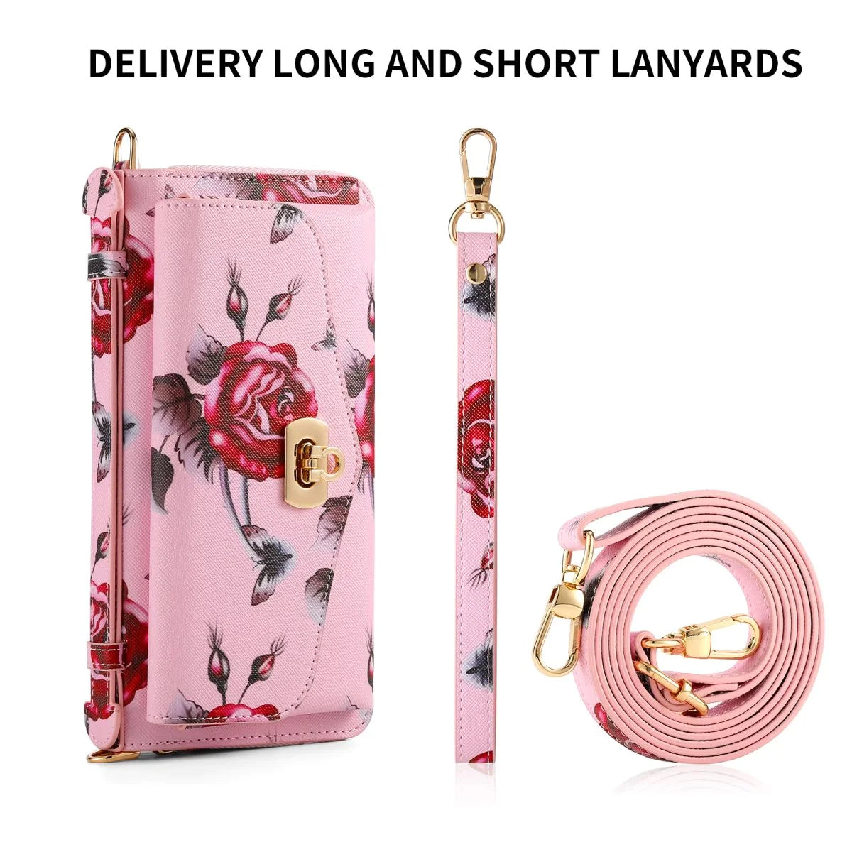 Flower Embellished Zipper Purse and Wallet Duo Case