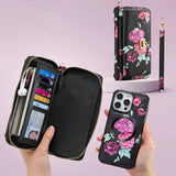 Flower Embellished Zipper Purse and Wallet Duo Case