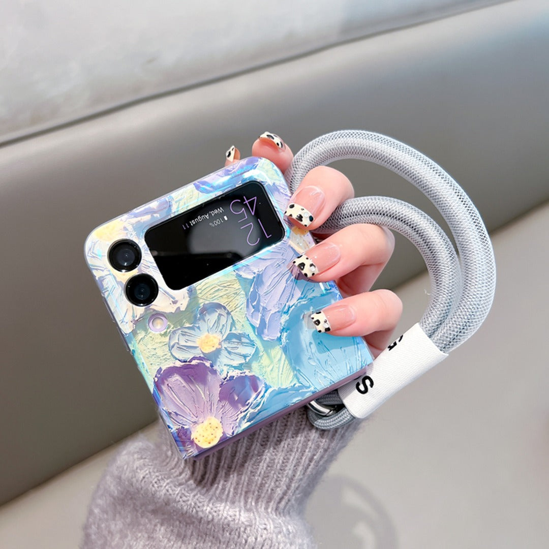 Korean Floral Art Phone Case With Lanyard - Samsung