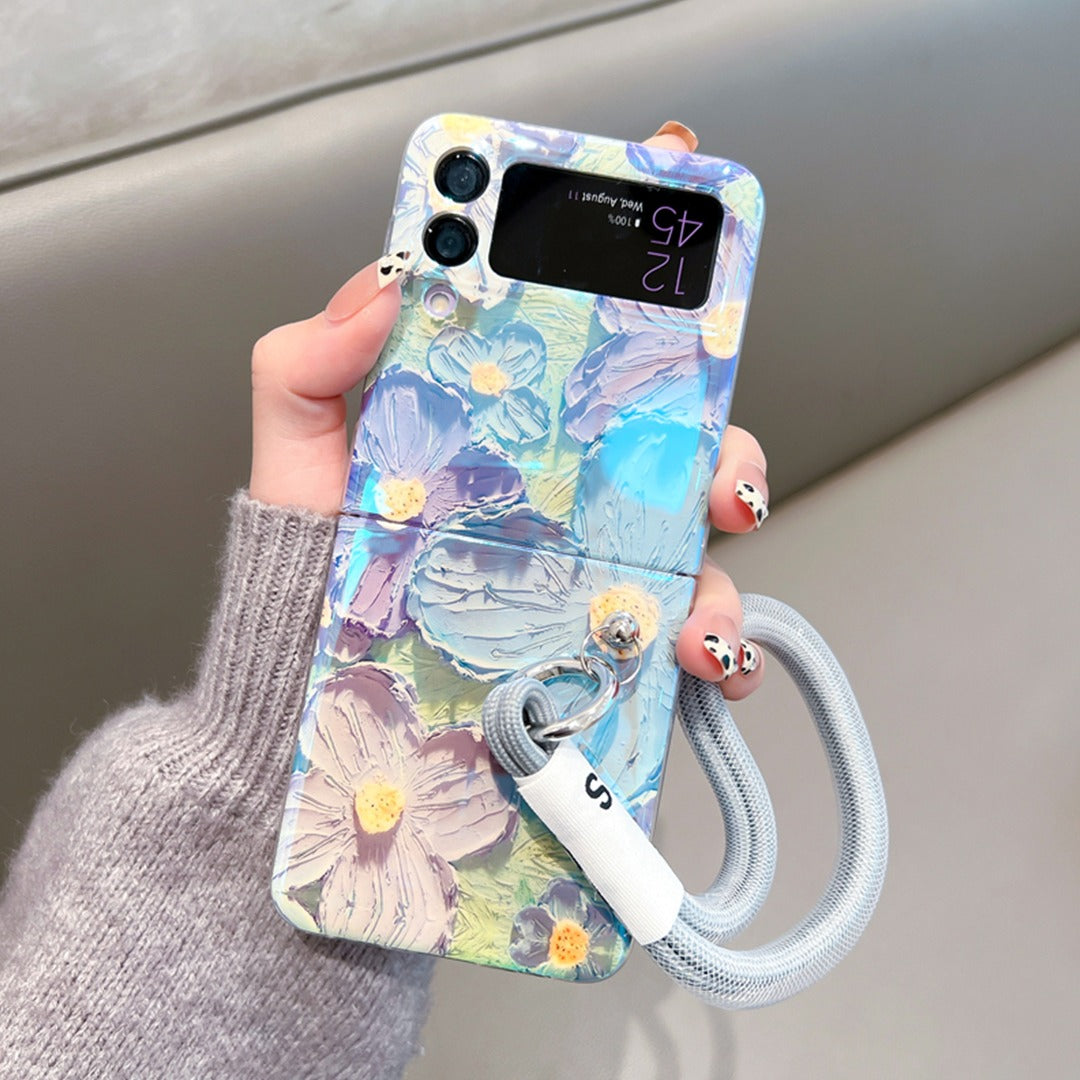 Korean Floral Art Phone Case With Lanyard - Samsung