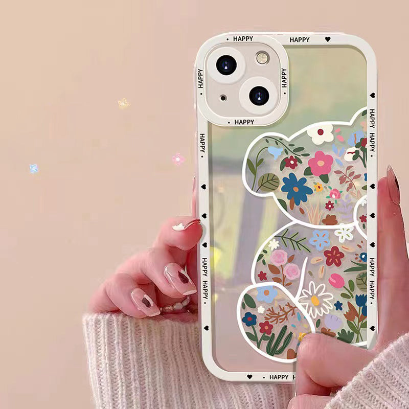 Reflective Laser Cute Bear Flower Phone Case