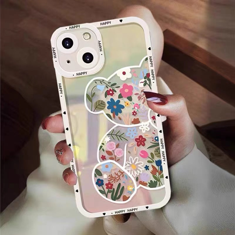 Reflective Laser Cute Bear Flower Phone Case