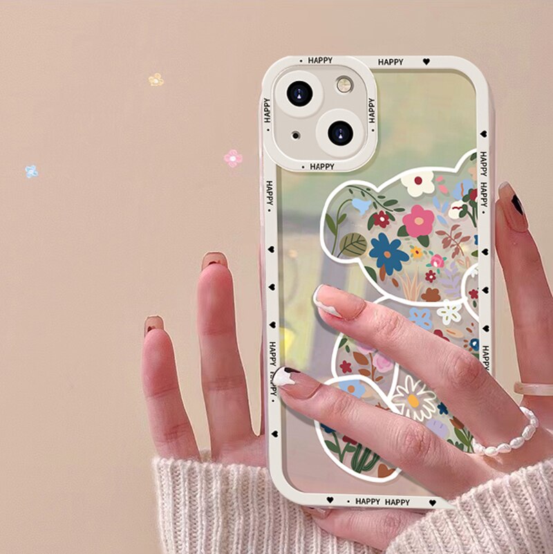 Reflective Laser Cute Bear Flower Phone Case