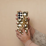 3D Rhombus Pattern Rhinestone Chain Case - Samsung