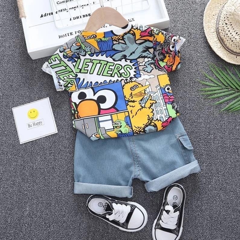 Comic Printed T shirt Summer Clothing Set