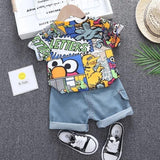 Comic Printed T shirt Summer Clothing Set