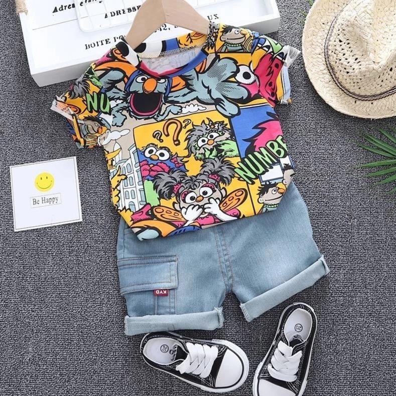 Comic Printed T shirt Summer Clothing Set