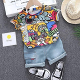 Comic Printed T shirt Summer Clothing Set