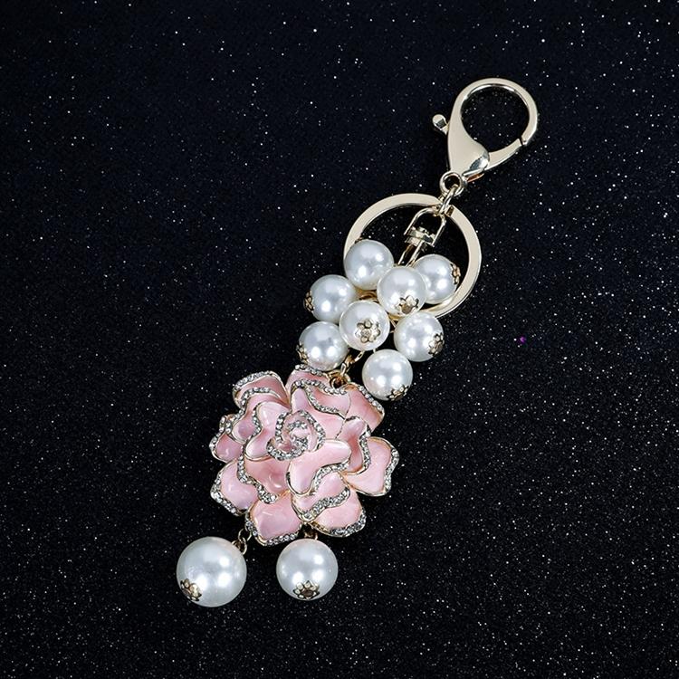 Rhinestone Crystal Flower Pearl Keychain