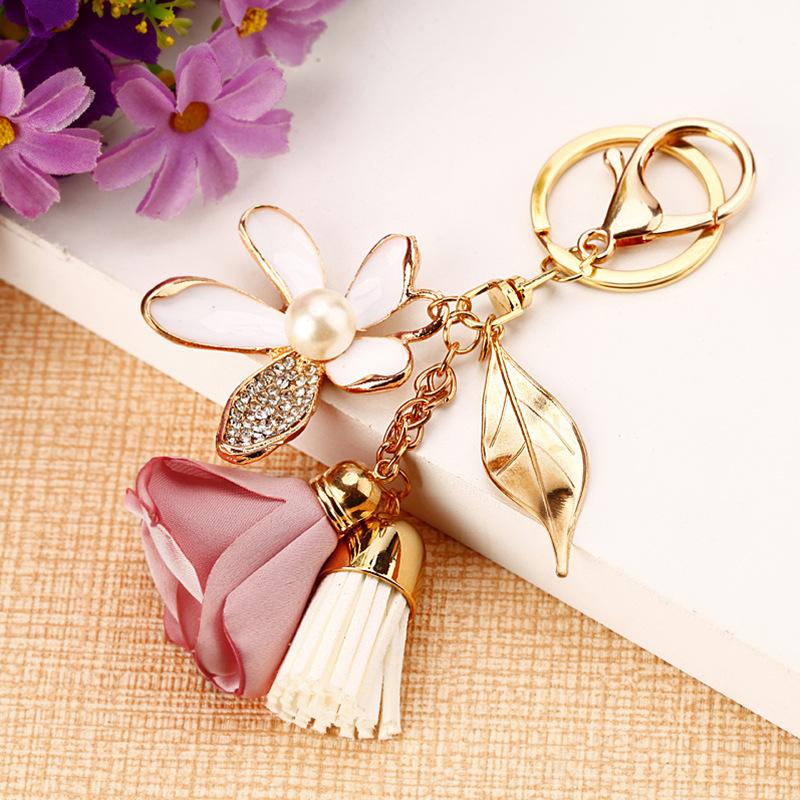 Flower With Chiffon Tassel KeyRing