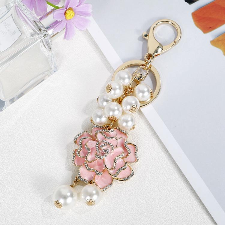 Rhinestone Crystal Flower Pearl Keychain