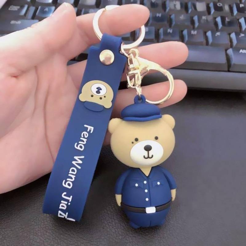 Cute Bear in Uniform Keyring