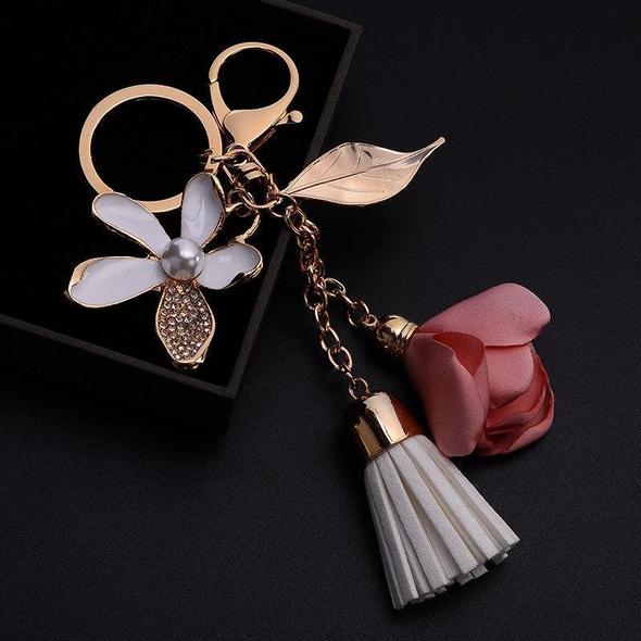 Flower With Chiffon Tassel KeyRing