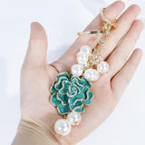 Rhinestone Crystal Flower Pearl Keychain