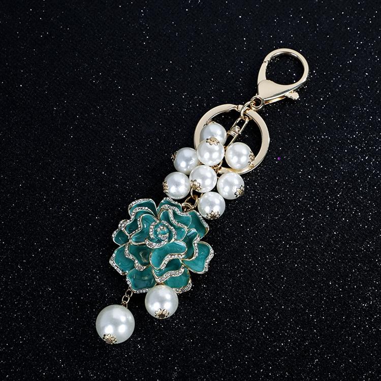 Rhinestone Crystal Flower Pearl Keychain